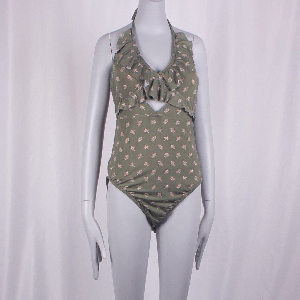 NWT GARNET HILL Olive Green Floral One Piece Swimsuit Size 14
